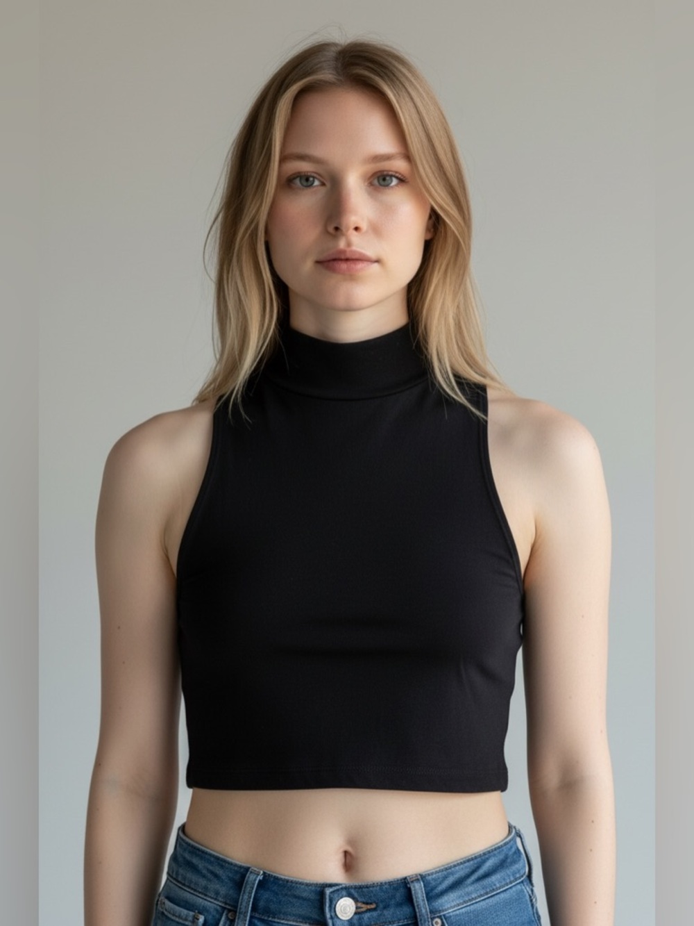 Charlotte Russe Black Sleeveless Mock Neck Crop Top